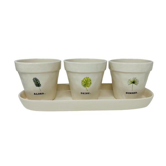 Rae Dunn by Magenta Leaf design Pot Set of 3 with Tray Aloha Summer Shine - Picture 1 of 7